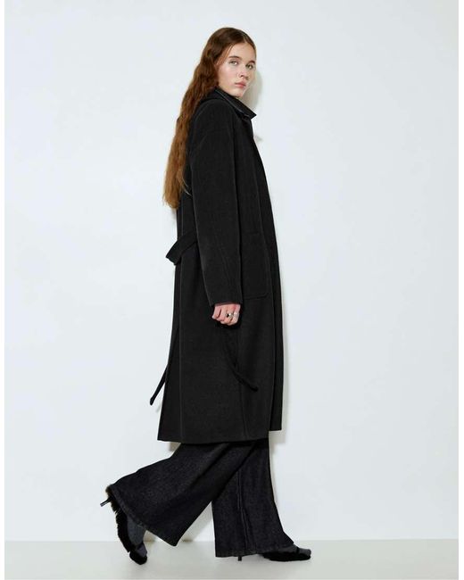 Pull&Bear Black Long Belted Coat