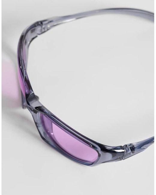 ASOS Wrap Sunglasses With Crystal Frame And Purple Lens for men