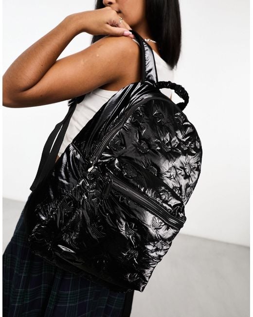 Adidas Originals Black Satin Trefoil Monogram Backpack