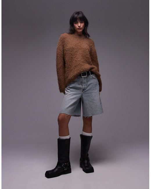 TOPSHOP Brown Knitted Ultra Fluffy Oversized Jumper