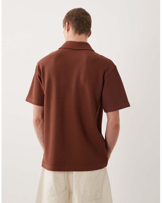 ASOS Brown Super Heavyweight Regular Fit Polo With Textured Fabric for men