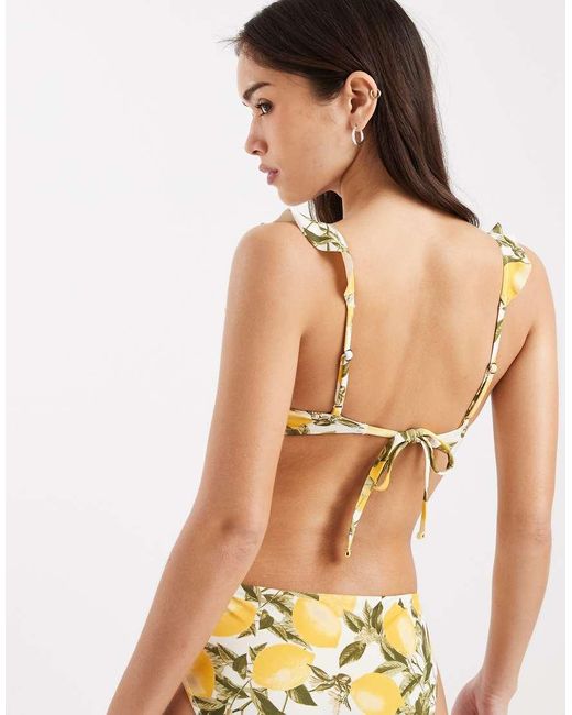 Lindex White Lemon Print Bralet Bikini Top