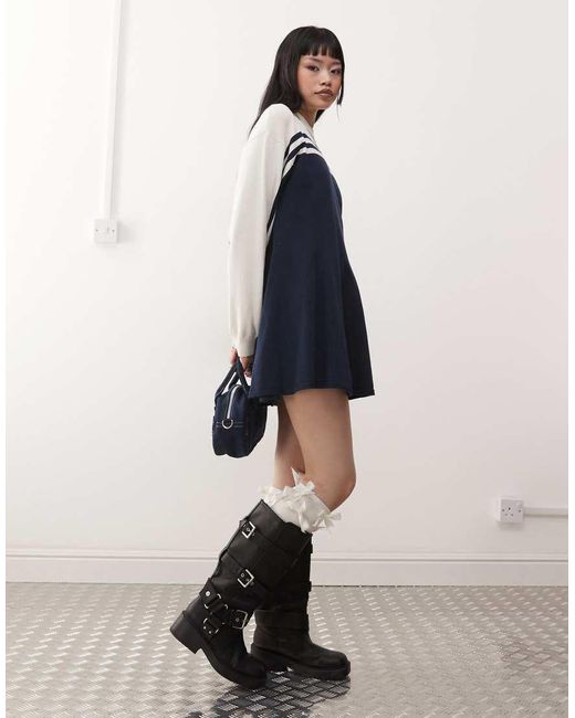 Monki Blue Knitted Sporty Dress