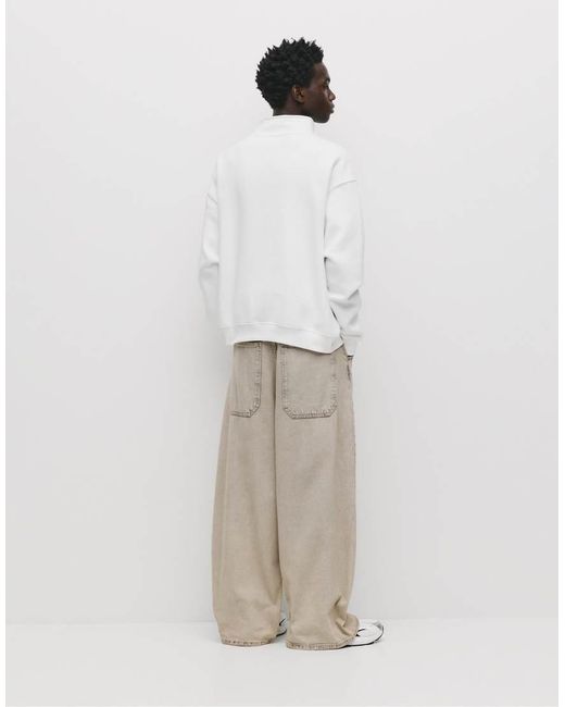 Pull&Bear White Basic Quarter-zip Sweatshirt for men