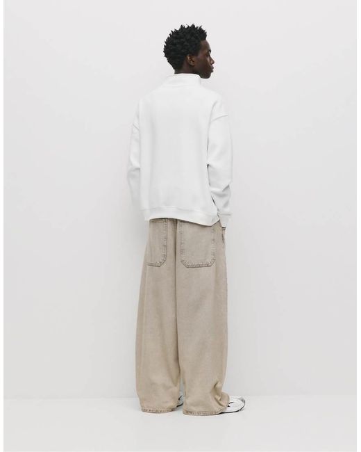 Pull&Bear White Basic Quarter-zip Sweatshirt for men