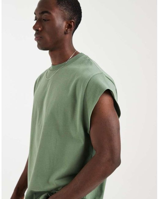 ASOS Green Heavyweight Oversized Tank With Cap Sleeves for men