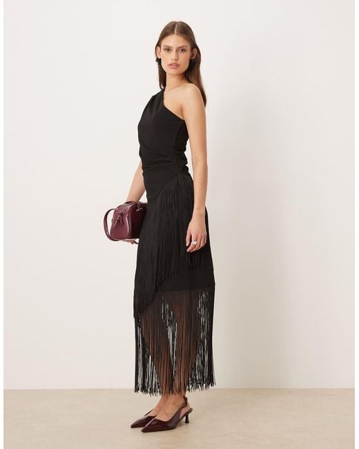 Gina Tricot Black Co-ord Asymmetric Longline Fringe Top