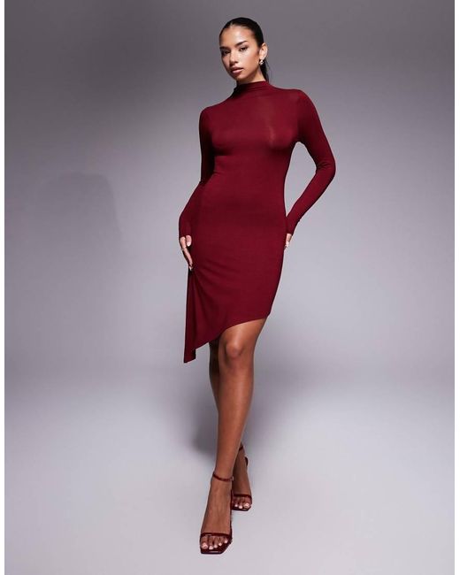 ASOS Geribbelde Mini Jurk Met Asymmetrische Zoom in het Red