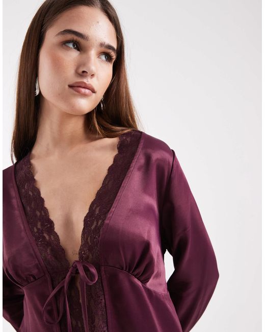 Miss Selfridge Purple Satin Tie Front Blouse