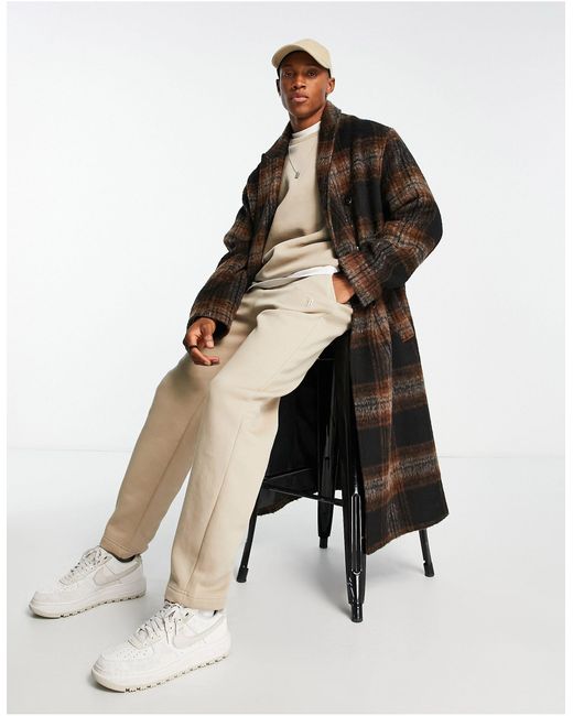 Manteau oversize aspect laine à carreaux - et marron ASOS pour homme en coloris Black