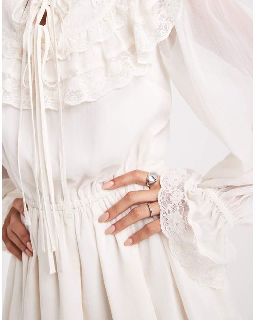 Miss Selfridge Natural Chiffon Victoriana Ruffle Mini Dress
