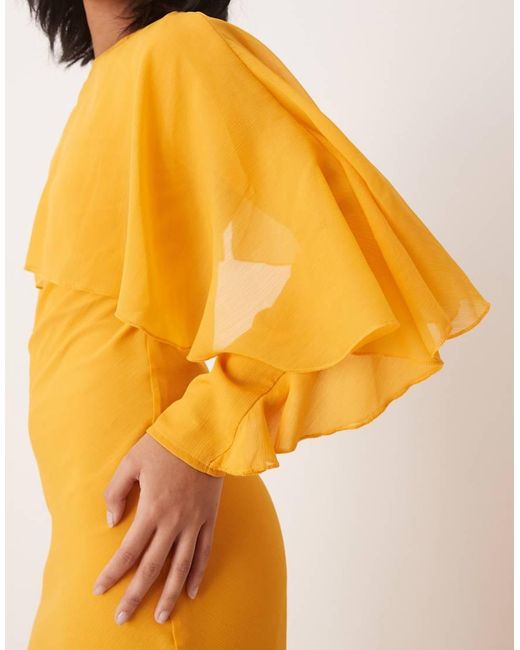 ASOS Asos Design Petite Long Sleeve Ruffle Bias Maxi Dress With Cape ...