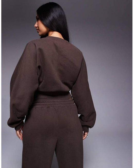 Kaiia Gray Exclusive Cotton Rich Extreme Oversized Sleeve Cinched Waist Sweatshirt Co-Ord