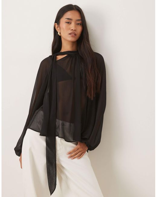 ASOS Brown Tie Neck Volume Blouse