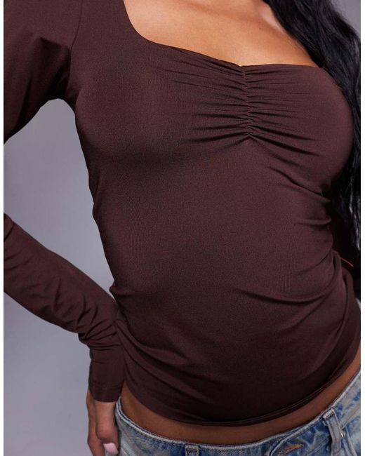 ASOS Gray Double Layer Long Sleeve Sweetheart Neck Top
