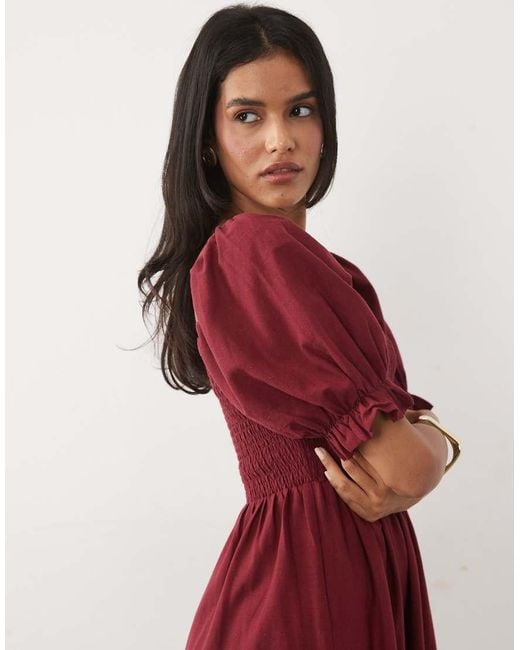 New Look Puff Sleeve Shirred Midi Dress