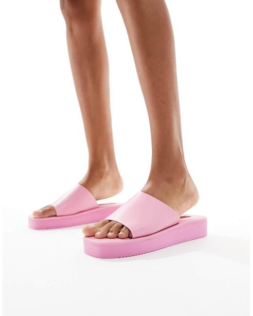 London Rebel Pink Flatform Nineties Sandals With Square Toe