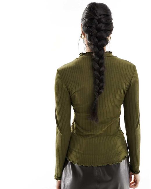 Jdy Green High Neck Lettuce Edge Top