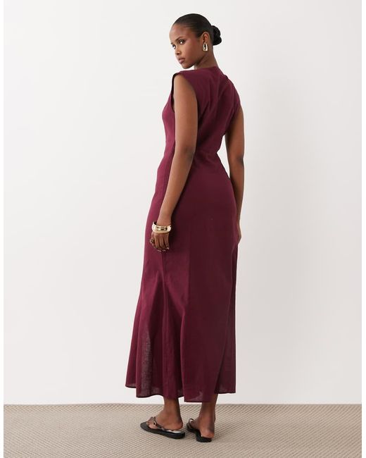 ASOS Red Square Neck Button Down Midi Sundress
