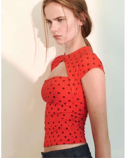 Pull&Bear Red Knotted Neckline T-shirt