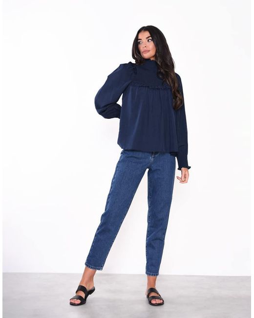 Glamorous Blue Smocked High Neck Blouse