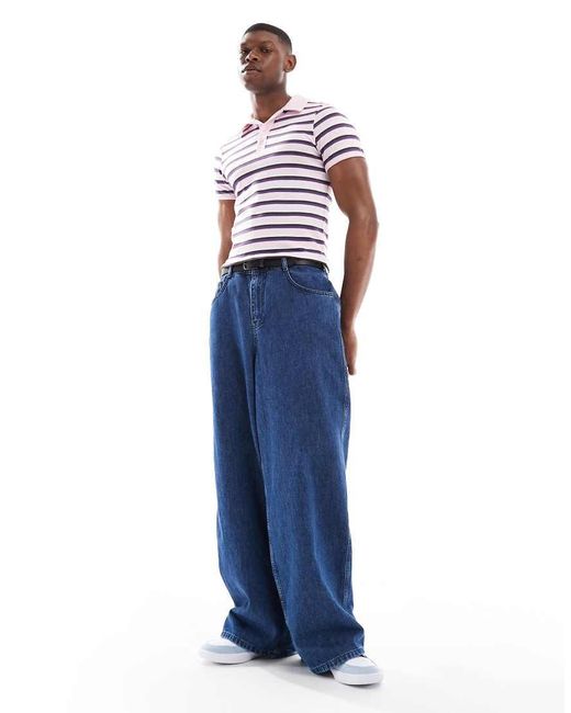 Collusion Pink Shrunken Polo T-shirt With Stripe for men