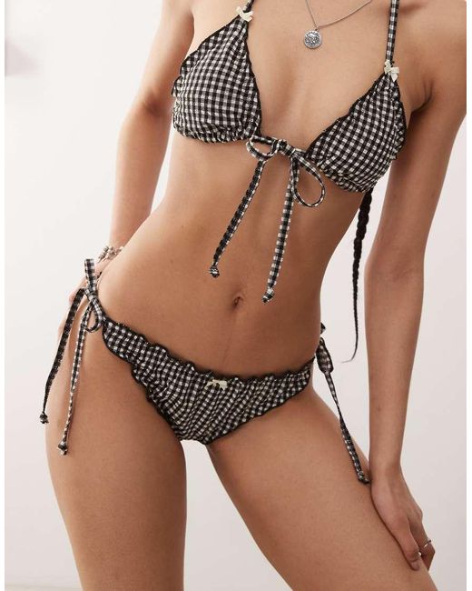 Reclaimed Vintage Brown Tie Side Bikini Bottom With Frills