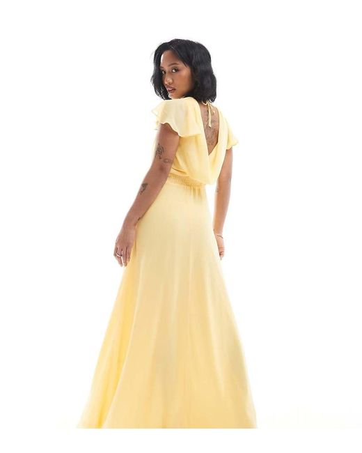 TFNC London Metallic Bridesmaid Flutter Sleeve Cowl Back Chiffon Maxi Dress
