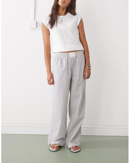 Lioness Gray Poplin Boxer Style Waistband Wide Leg Trousers