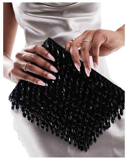 Pochette zippée avec perles sur l'ensemble ASOS en coloris Black