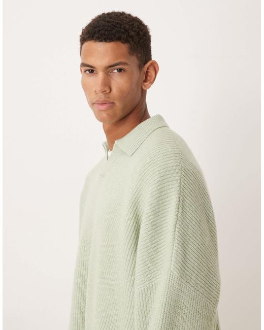 ASOS Natural Super Oversized Boxy Fit Knitted Fisherman Rib Notch Neck Jumper for men