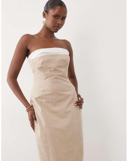 ASOS Natural Structured Bandeau Midaxi Dress With Contrast Panel
