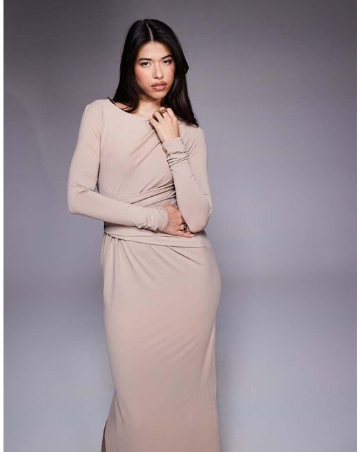ASOS Purple Long Sleeve Drape Maxi Dress