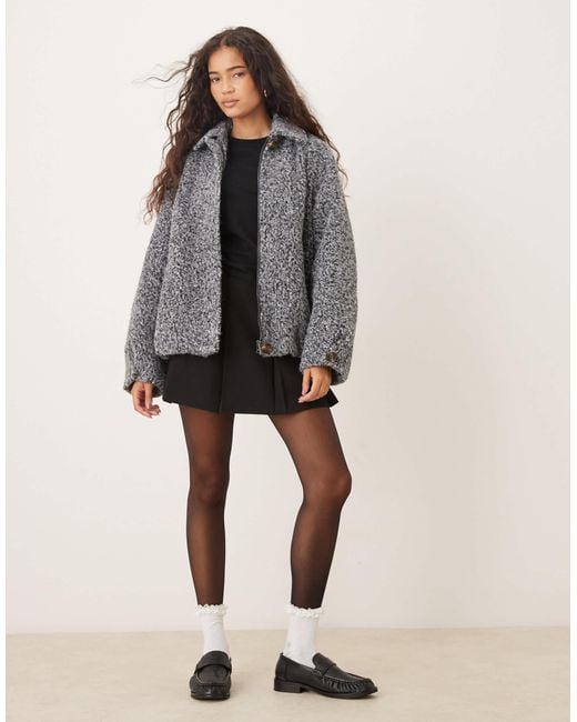 ASOS Gray Top Collar Brushed Bomber Jacket