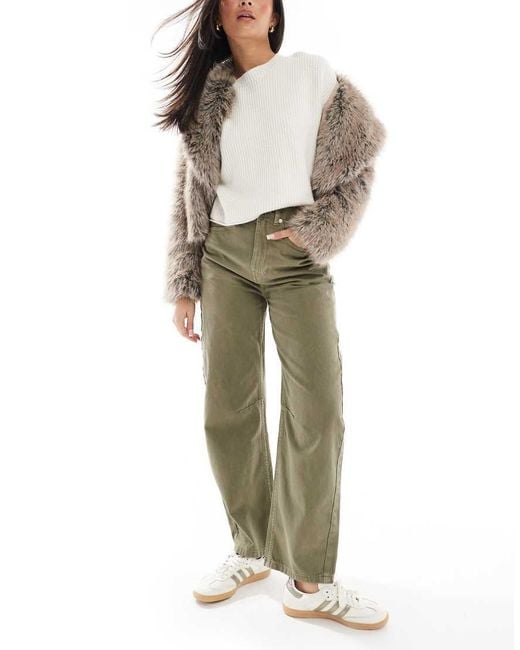 ASOS Green Barrel Leg Jeans With Cinch Waist