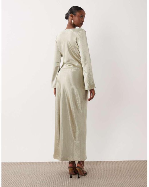 TFNC London Natural Satin Flared Long Sleeve Maxi Dress