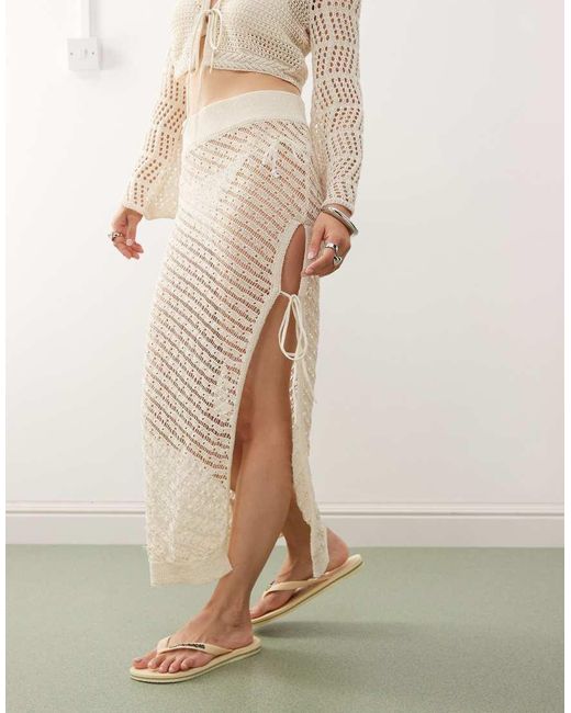Noisy May Natural Crochet Tie Detail Maxi Skirt