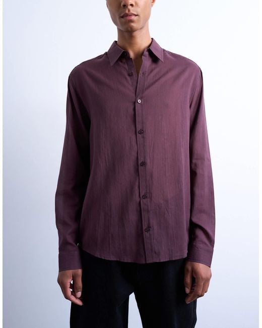 Topman Purple Regular Fit Texture Sheer Shirt for men