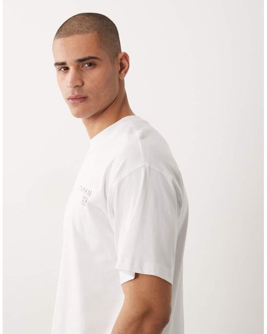 SELECTED White Oversized T-Shirt With Japan Stamp Backprint for men
