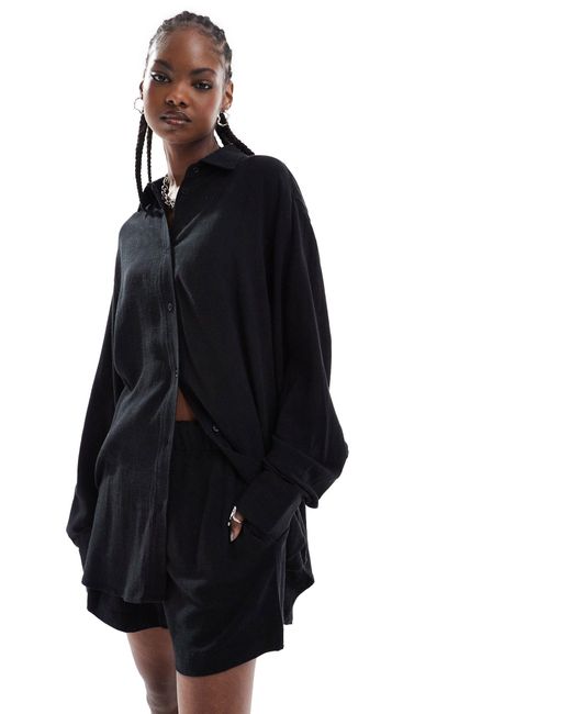 Weekday Black Perfect Co-ord Linen Mix Shirt