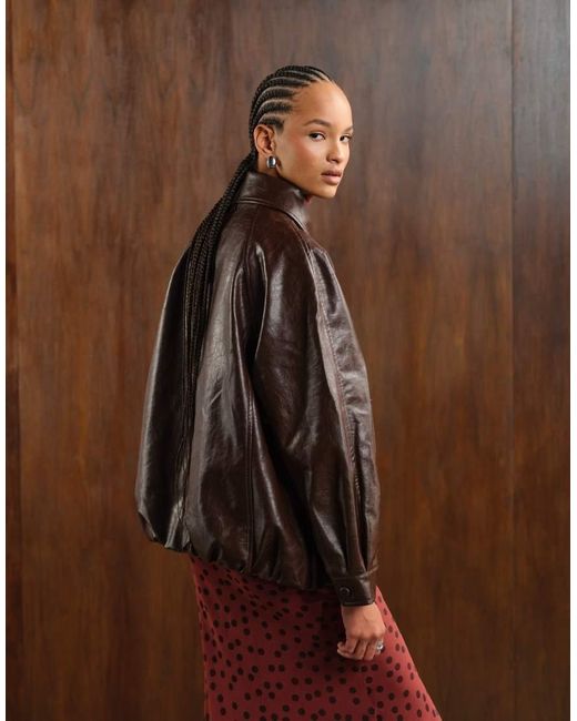 ASOS Black Leather Look Oversized Bomber Jacket