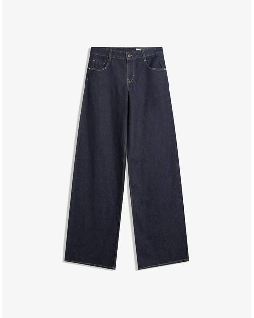 Bershka Blue Wide-leg Low-waist Jeans