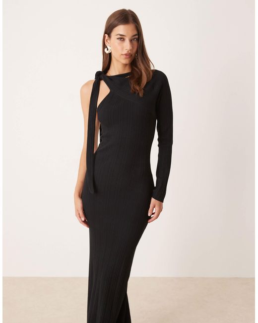 Pretty Lavish Black – asymmetrisches, glitzerndes midaxi-kleid aus strick