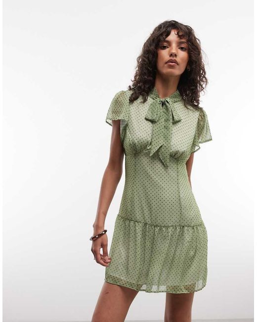 Reclaimed Vintage Green Scarf Detail Dress