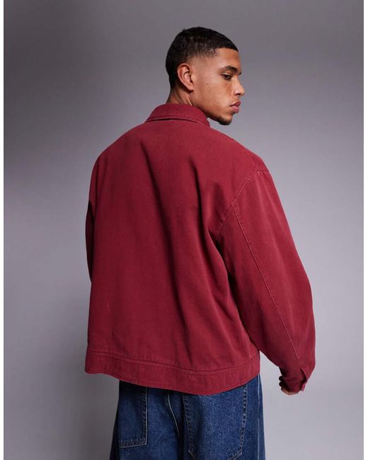 ASOS Red Harrington Jacket With Chest Embroidery for men