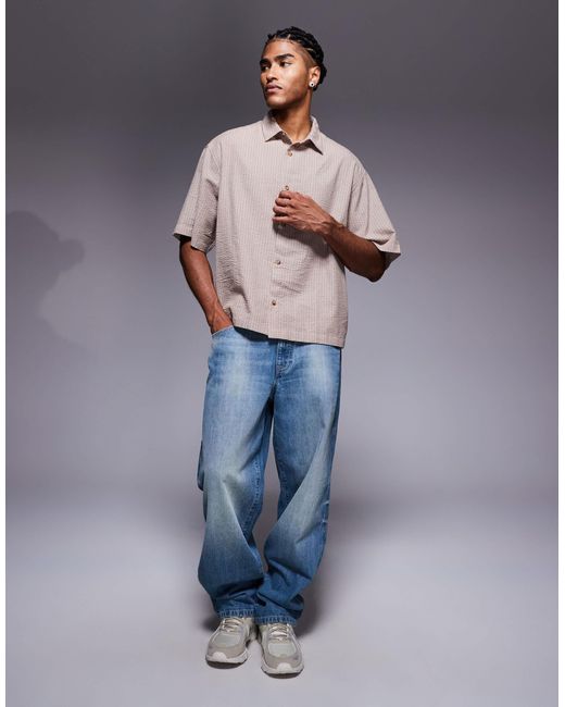 ASOS Gray Boxy Oversized Seersucker Stripe Shirt for men