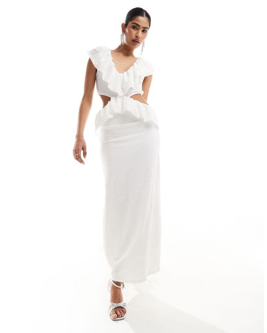 Pretty Lavish White Crinkle Ruffle Cut-out Maxi Dress