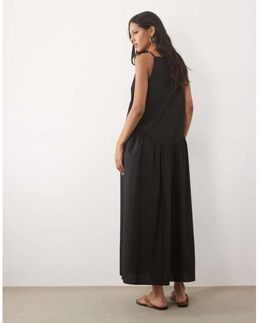 ASOS Black Poplin Slash Neck Drop Waist Maxi Dress