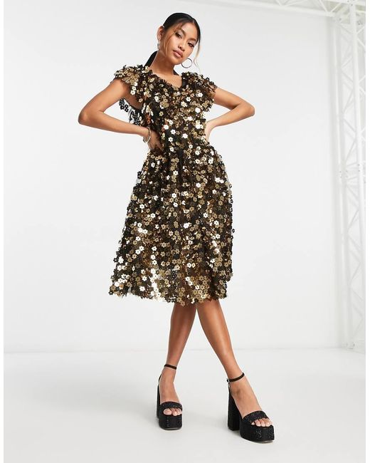 Y.A.S White Y.A.S Flower Sequin Frill Dress