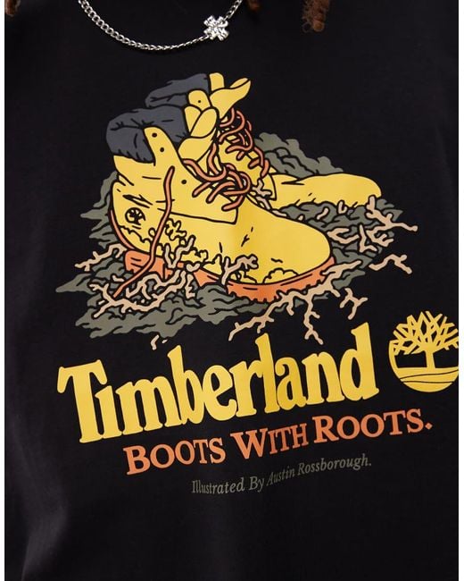 Timberland Black Boots With Roots Graphic T-shirt for men